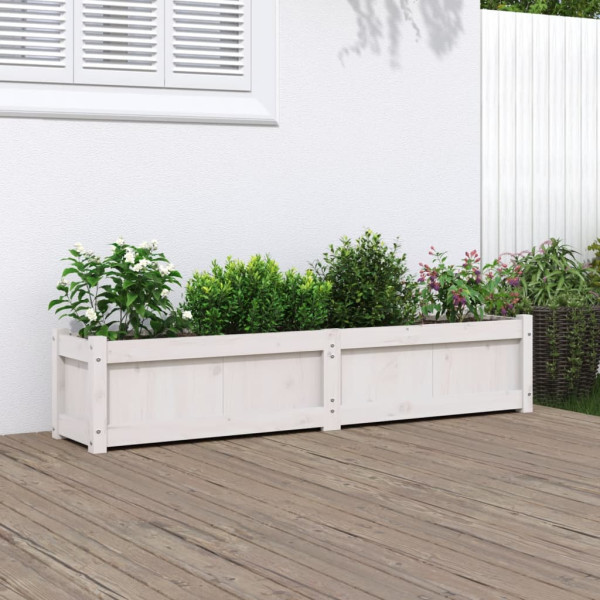 Jardinera de madera maciza de pino blanca 150x31x31 cm D
