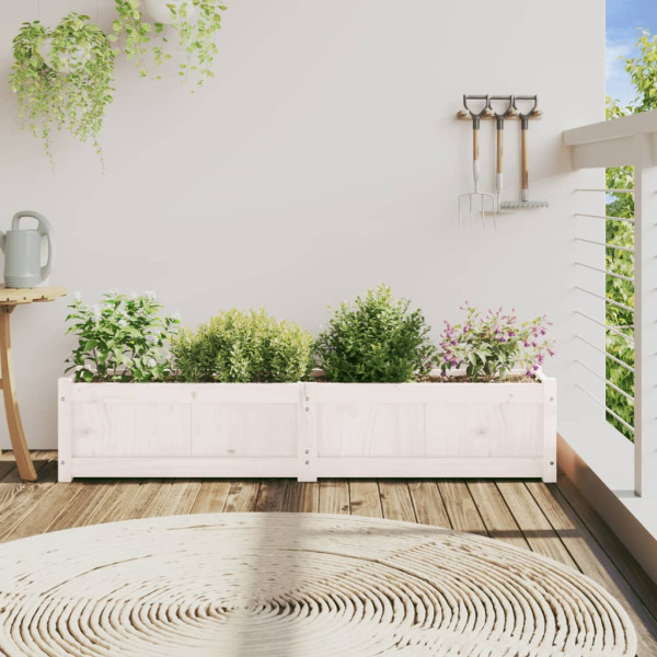 Jardinera de madera maciza de pino blanca 150x31x31 cm M 3
