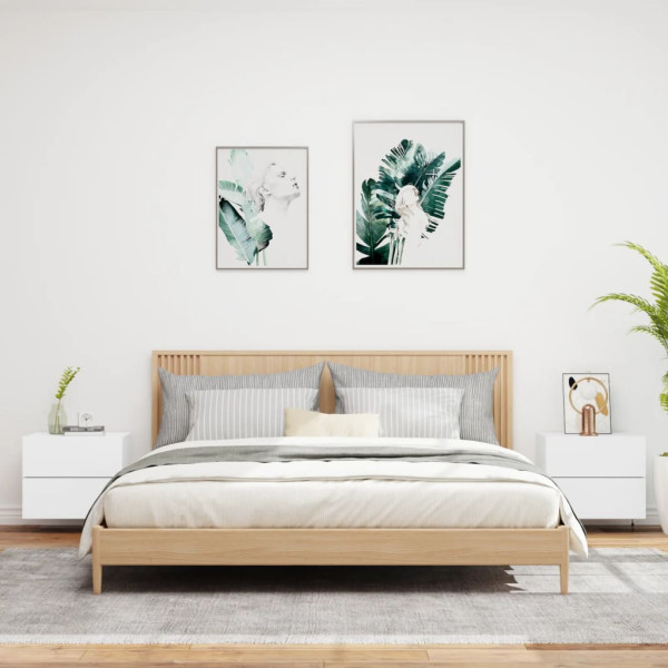 Mesitas de noche de pared con luces LED 2 unidades blanco M 3