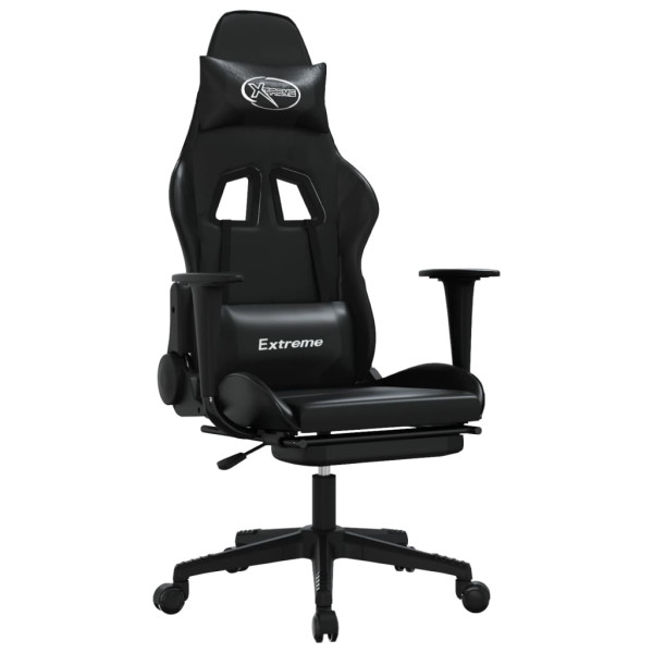 Cadeira gaming c/ apoio pés couro artificial preto M 2