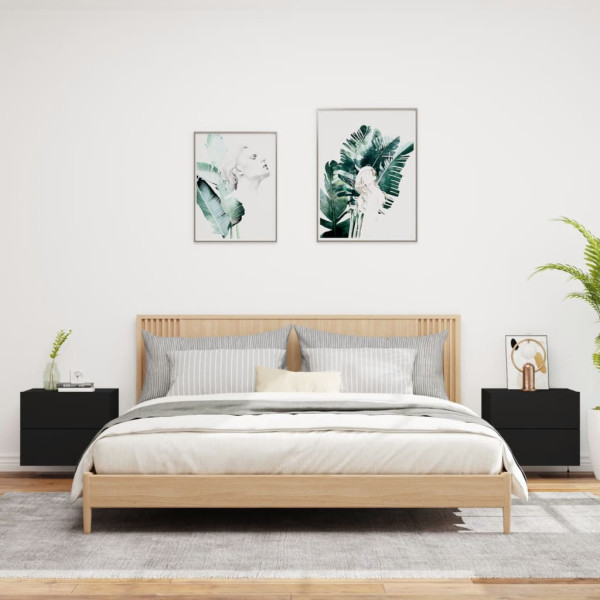 Mesitas de noche de pared con luces LED 2 unidades negro M 3