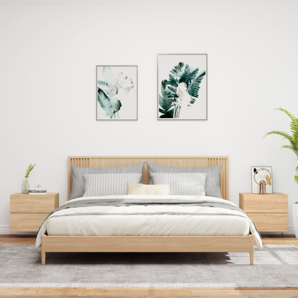 Mesas de cabeceira de parede com luzes LED 2pcs carvalho sonoma M 3