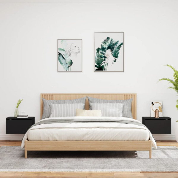 Mesitas de noche de pared con luces LED 2 unidades negro M 3