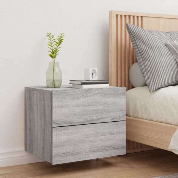 Mesita de noche de pared con luces LED gris Sonoma M 4