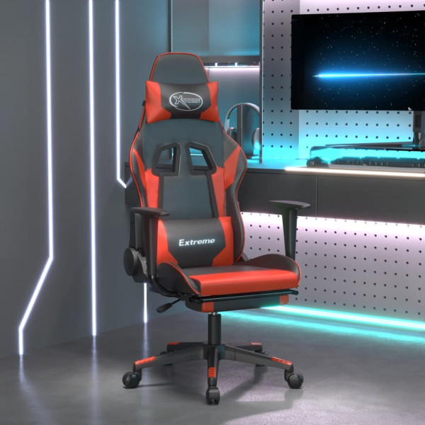 Cadeira gaming massagem + apoio pés couro artif. preto/vermelho M 5