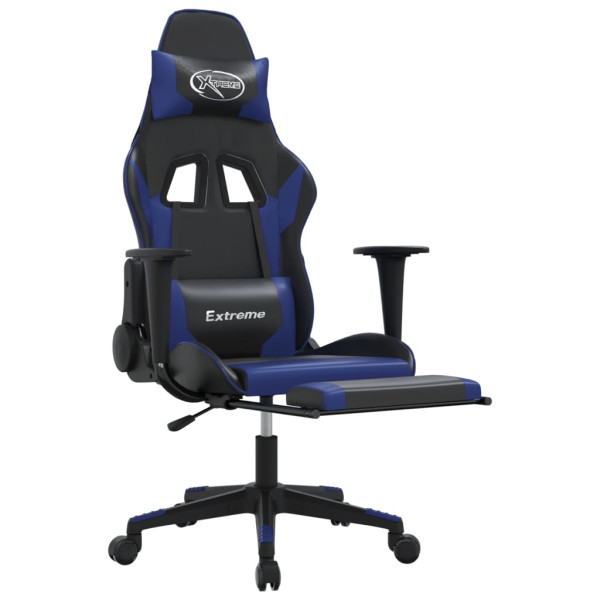 Cadeira gaming massagens c/ apoio pés couro artif. preto/azul M 3