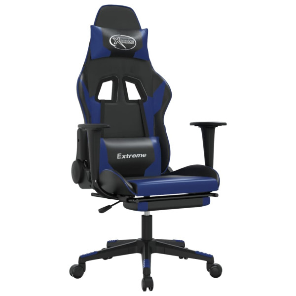 Silla gaming con reposapiés cuero sintético negro azul M 2