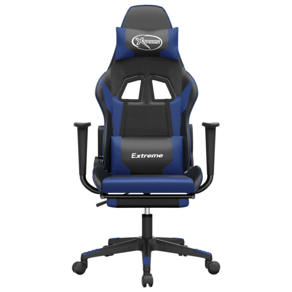 Cadeira gaming c/ apoio para pés couro artificial preto e azul M 3