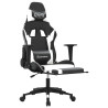 Silla gaming masaje y reposapiés cuero sintético negro blanco 3