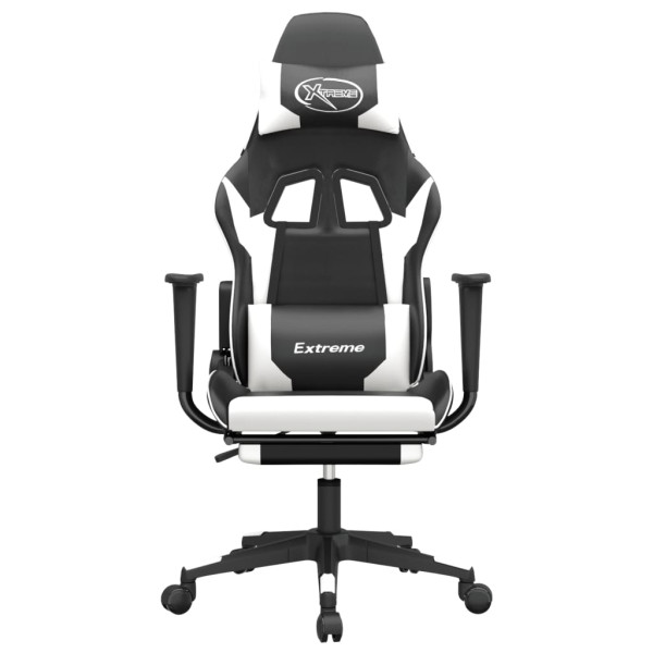 Silla gaming masaje y reposapiés cuero sintético negro blanco M 4