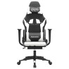 Silla gaming masaje y reposapiés cuero sintético negro blanco 4