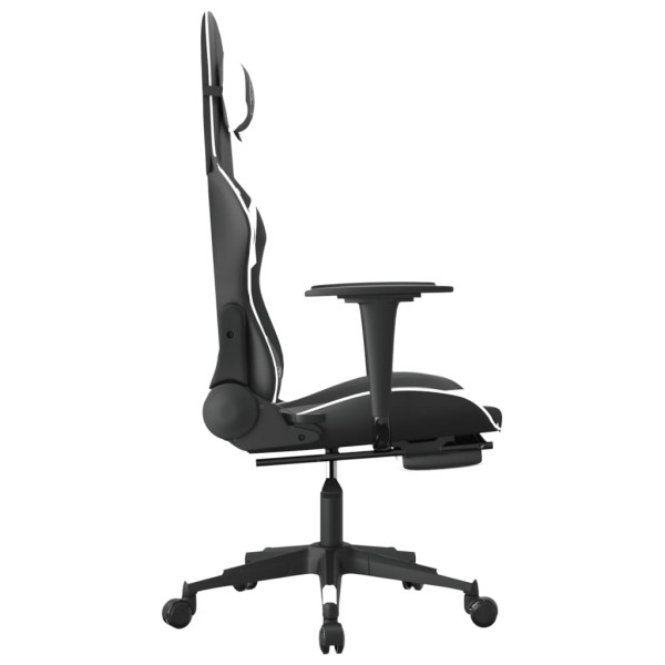 Silla gaming masaje y reposapiés cuero sintético negro blanco M 5