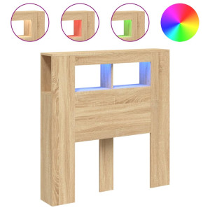 Cabecero LED madera ingeniería roble Sonoma 100x18.5x103.5 cm H