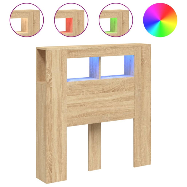 Cabecero LED madera ingeniería roble Sonoma 100x18.5x103.5 cm M 2