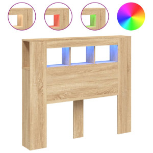 Cabecero LED madera ingeniería roble Sonoma 120x18.5x103.5 cm H
