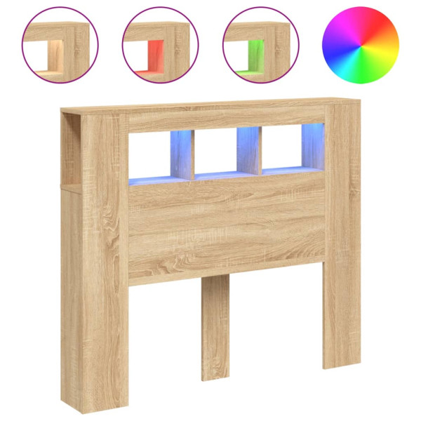 Cabecero LED madera ingeniería roble Sonoma 120x18.5x103.5 cm M 2