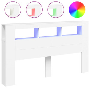 Cabeceira cama c/ LEDs 180x18.5x103.5 cm deriv. madeira branco H