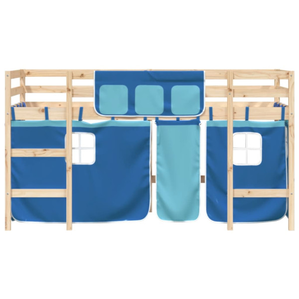 Cama alta para niños con cortinas madera pino azul 80x200 cm M 5