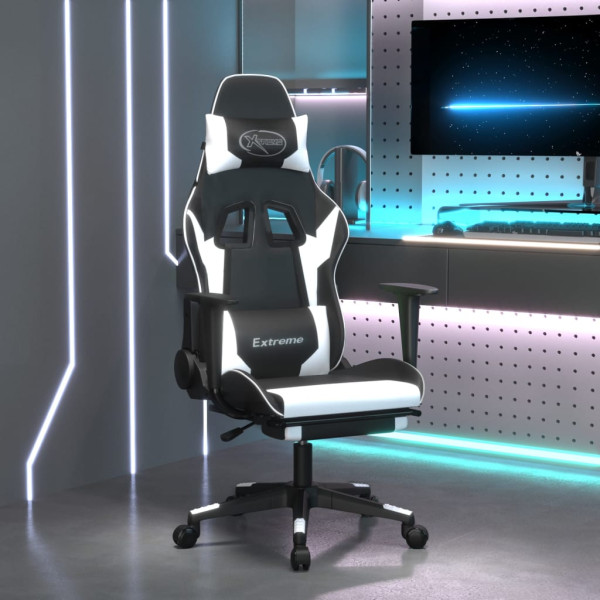 Silla gaming con reposapiés cuero sintético negro blanco D