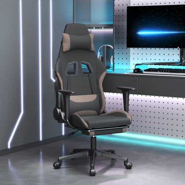 Silla gaming de masaje con reposapiés tela negro y gris taupe D