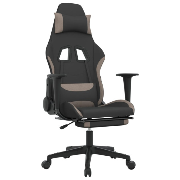 Silla gaming de masaje con reposapiés tela negro y gris taupe M 2