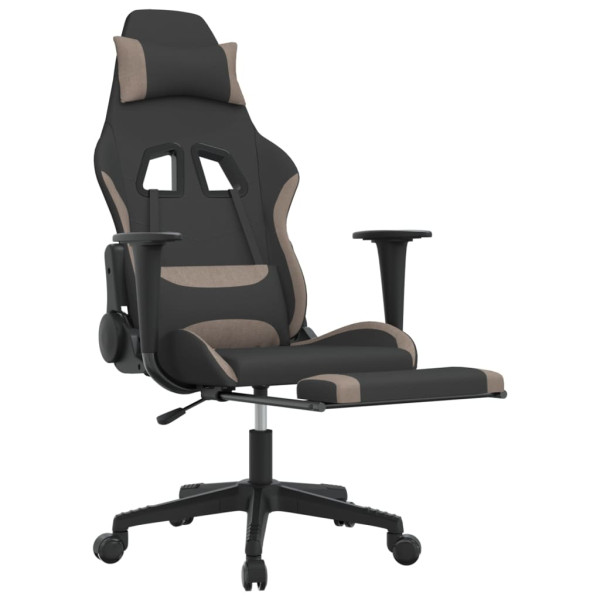 Silla gaming de masaje con reposapiés tela negro y gris taupe M 3
