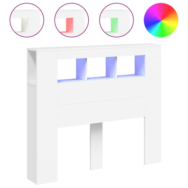 Cabeceira cama c/ LEDs 120x18.5x103.5 cm deriv. madeira branco M 2