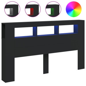 Cabecero con LED madera de ingeniería negro 180x18.5x103.5 cm H