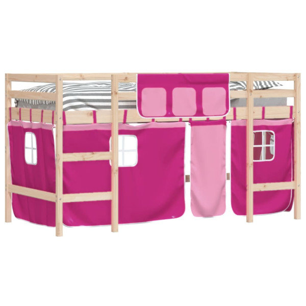 Cama alta para niños con cortinas madera pino rosa 80x200 cm M 3