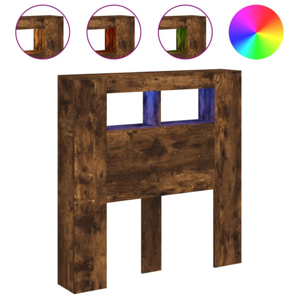 Cabecero LED madera ingeniería roble ahumado 100x18.5x103.5 cm M 2