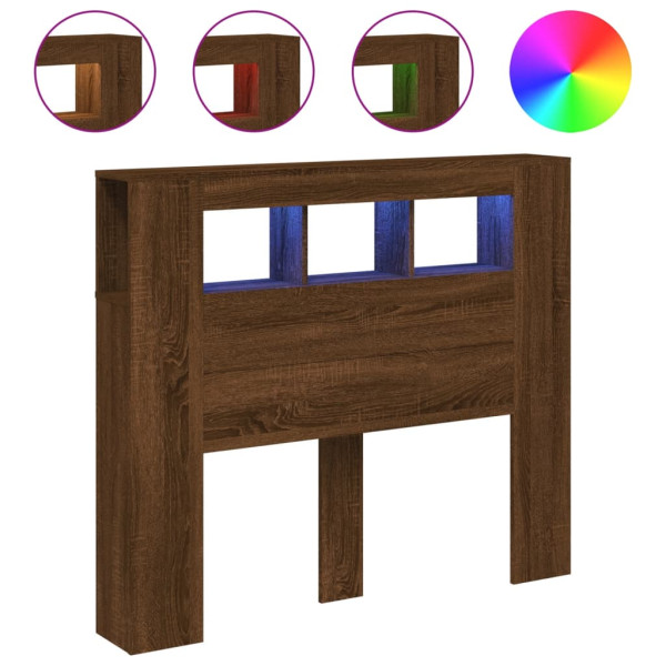 Cabecero LED madera ingeniería roble marrón 120x18.5x103.5 cm M 2