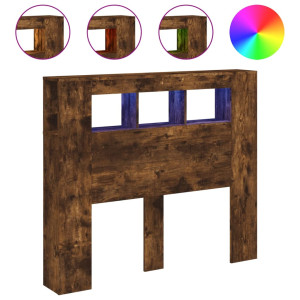 Cabecero LED madera ingeniería roble ahumado 120x18.5x103.5 cm H