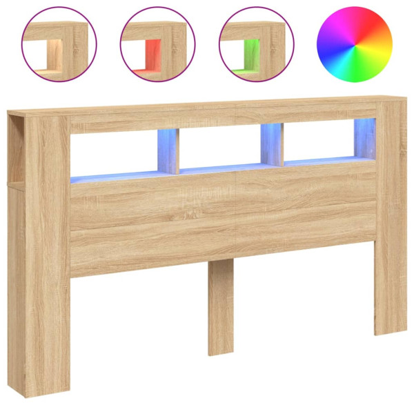 Cabecero LED madera ingeniería roble Sonoma 180x18.5x103.5 cm M 2
