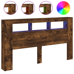 Cabecero LED madera ingeniería roble ahumado 180x18.5x103.5 cm H
