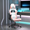 Silla gaming masaje y reposapiés cuero sintético blanco y rosa 5
