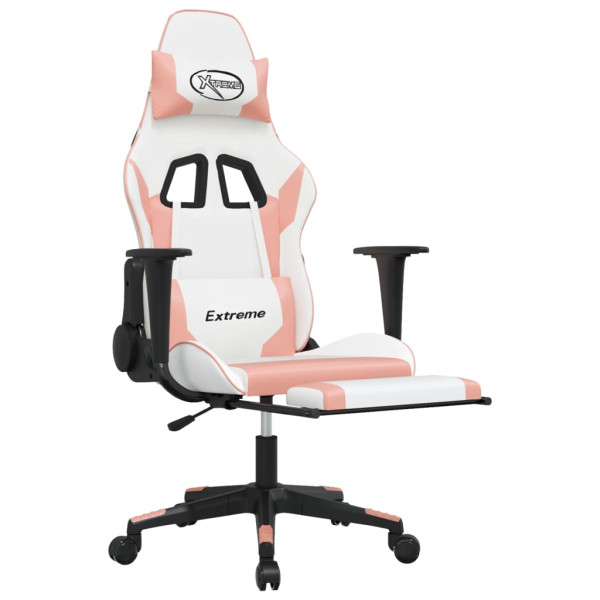 Silla gaming masaje y reposapiés cuero sintético blanco y rosa M 4