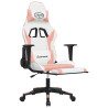 Cadeira gaming massagens c/ apoio pés couro artif. branco/rosa 4