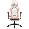 Silla gaming con reposapiés cuero sintético blanco y rosa 3