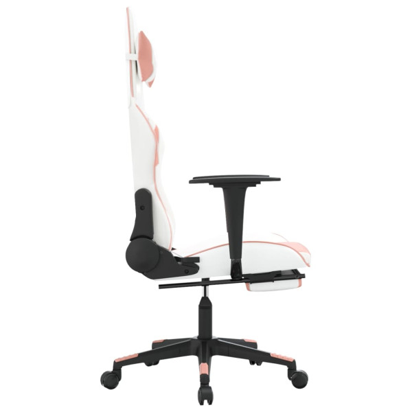 Silla gaming con reposapiés cuero sintético blanco y rosa M 4