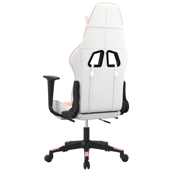 Silla gaming con reposapiés cuero sintético blanco y rosa M 5