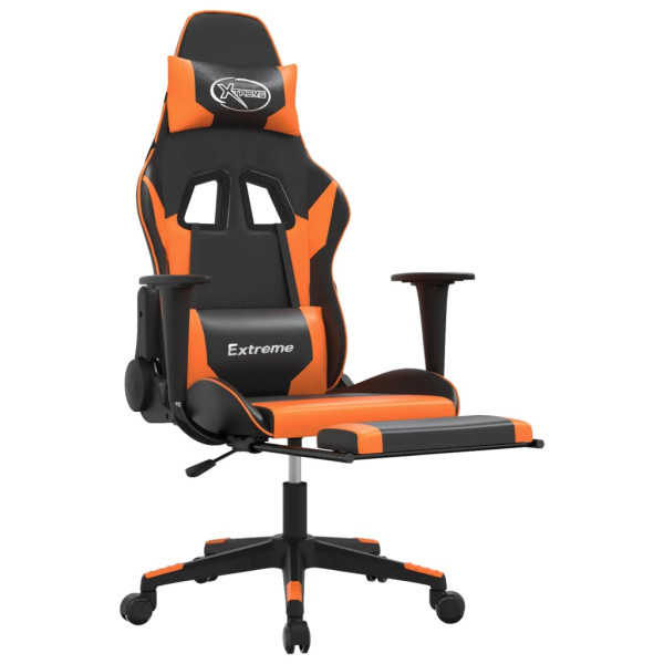 Silla gaming masaje y reposapiés cuero sintético negro naranja M 3