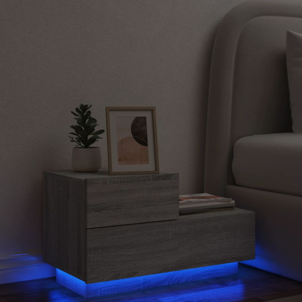 Mesita de noche con luces LED gris Sonoma 70x36x40.5 cm D