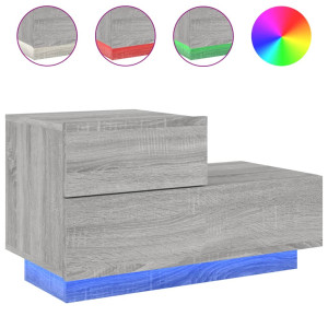 Mesa de cabeceira com luzes LED 70x36x40.5 cm cinzento-sonoma H