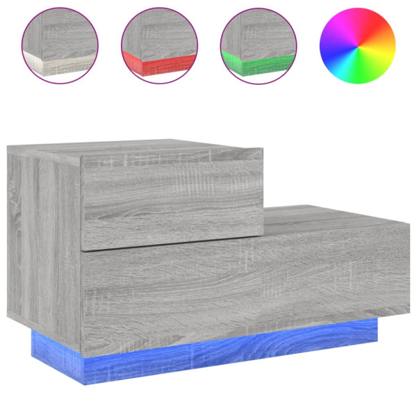 Mesita de noche con luces LED gris Sonoma 70x36x40.5 cm M 2