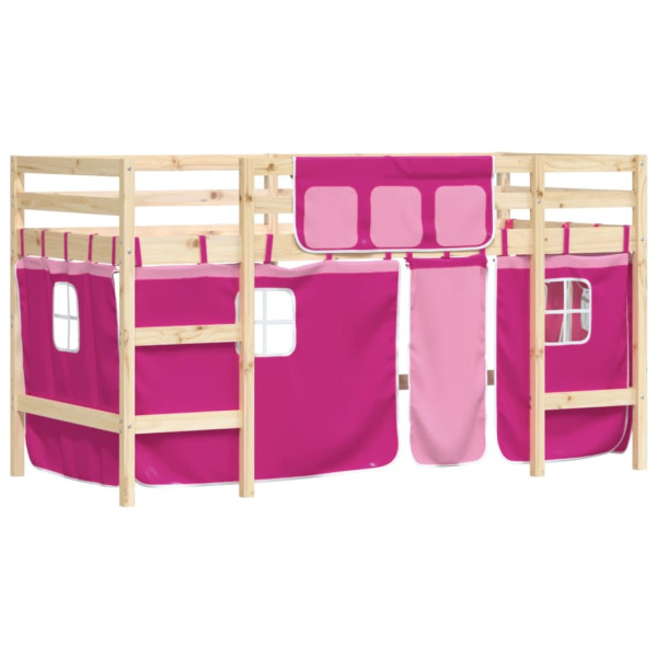 Cama alta para niños con cortinas madera pino rosa 90x200 cm M 4