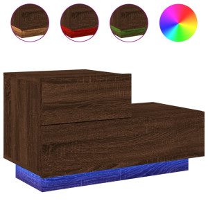 Mesa de cabeceira com luzes LED 70x36x40.5 cm carvalho castanho H