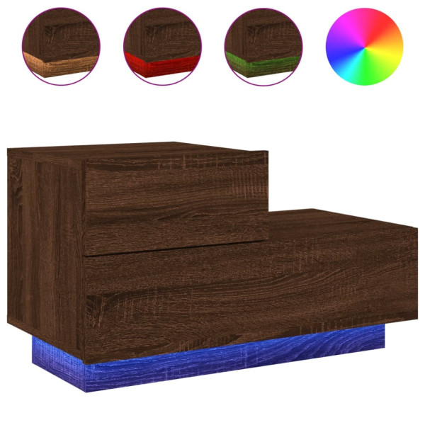 Mesa de cabeceira com luzes LED 70x36x40.5 cm carvalho castanho M 2
