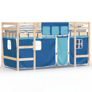 Cama alta para niños con cortinas madera pino azul 90x200 cm H