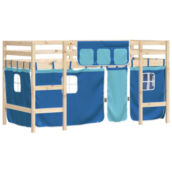 Cama alta para niños con cortinas madera pino azul 90x200 cm M 4