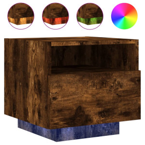 Mesita de noche con luces LED roble ahumado 40x39x37 cm H
